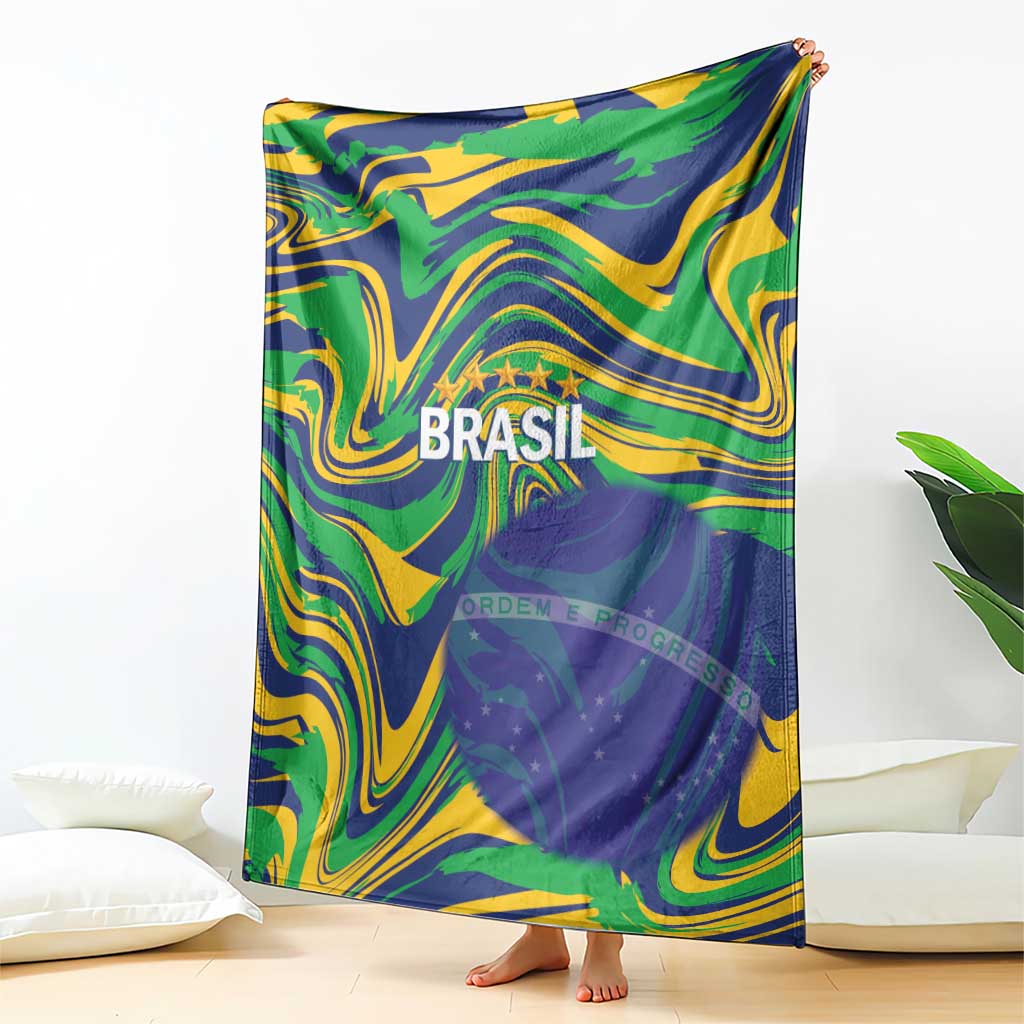 Brazil Football Blanket 2026 Vamos Brasil Marble Pattern - Wonder Print Shop