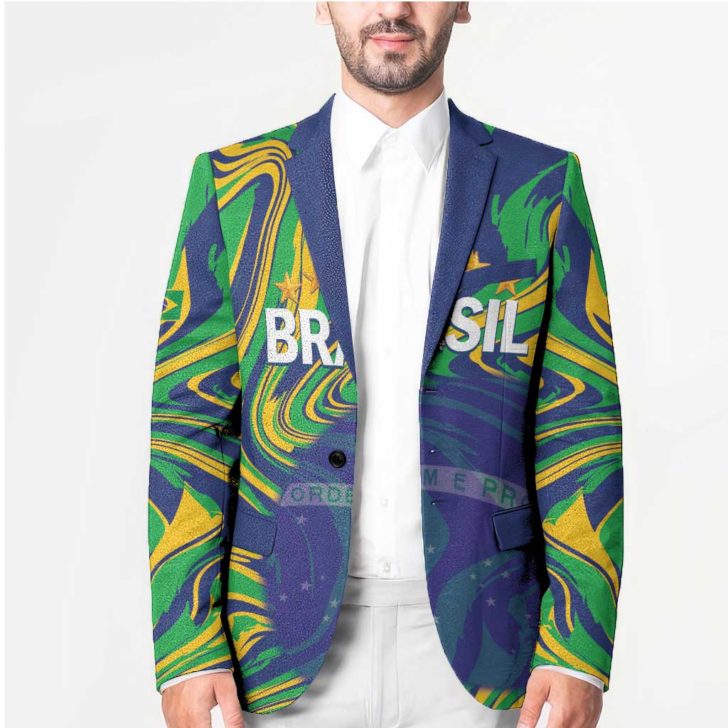 Brazil Football Custom Blazer 2026 Vamos Brasil Marble Pattern - Wonder Print Shop