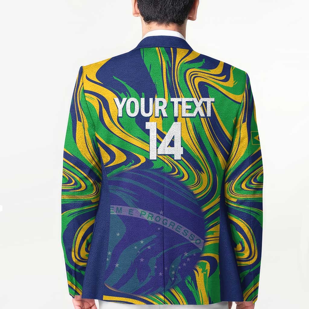 Brazil Football Custom Blazer 2026 Vamos Brasil Marble Pattern - Wonder Print Shop