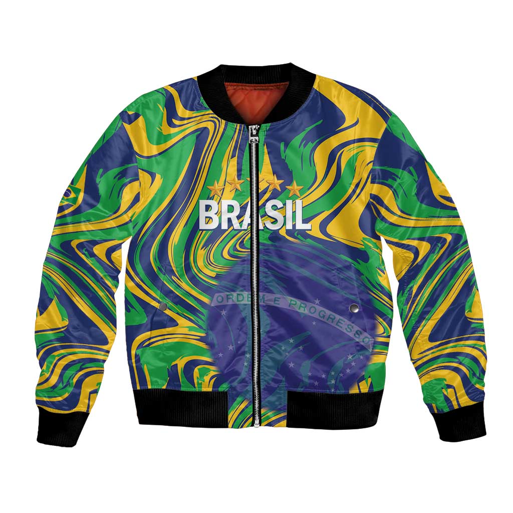 Brazil Football Custom Bomber Jacket 2026 Vamos Brasil Marble Pattern - Wonder Print Shop