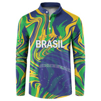 Brazil Football Custom Button Sweatshirt 2026 Vamos Brasil Marble Pattern - Wonder Print Shop