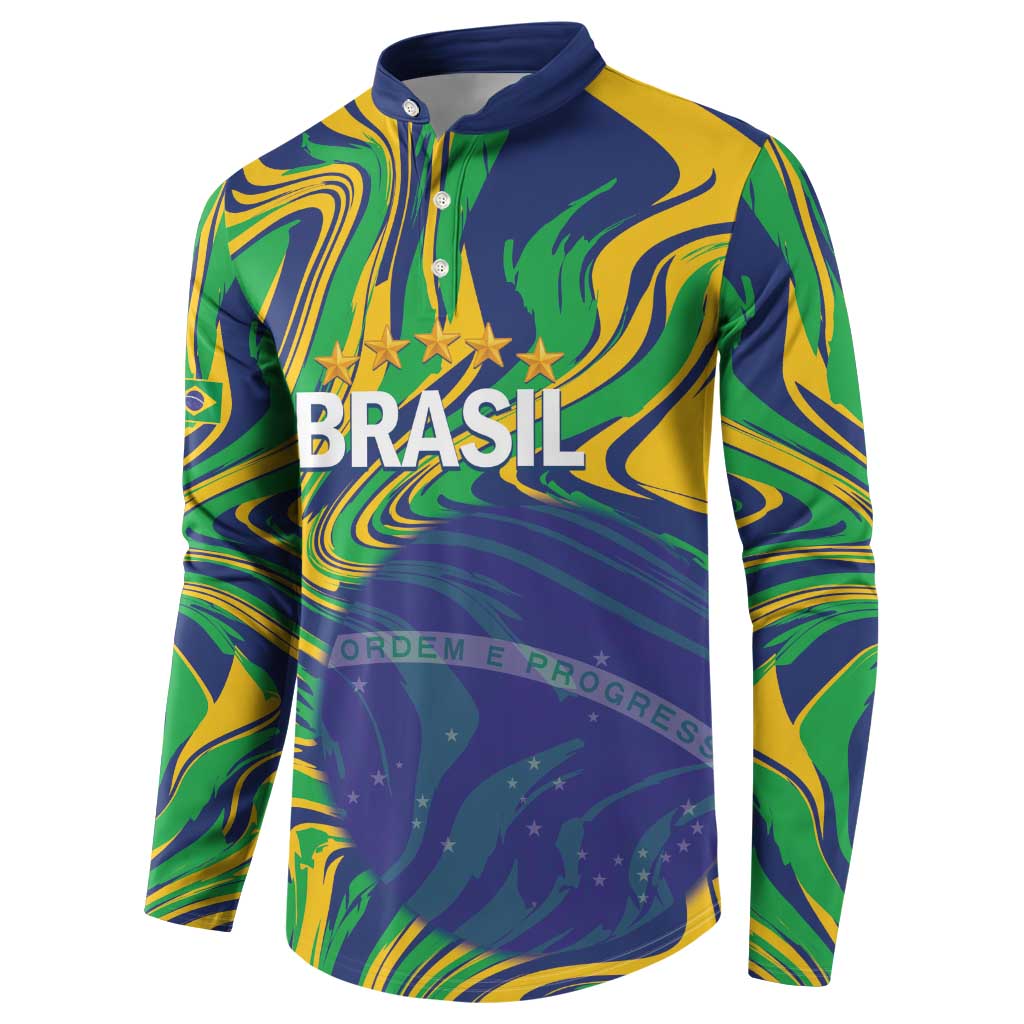 Brazil Football Custom Button Sweatshirt 2026 Vamos Brasil Marble Pattern - Wonder Print Shop