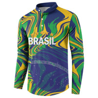 Brazil Football Custom Button Sweatshirt 2026 Vamos Brasil Marble Pattern - Wonder Print Shop