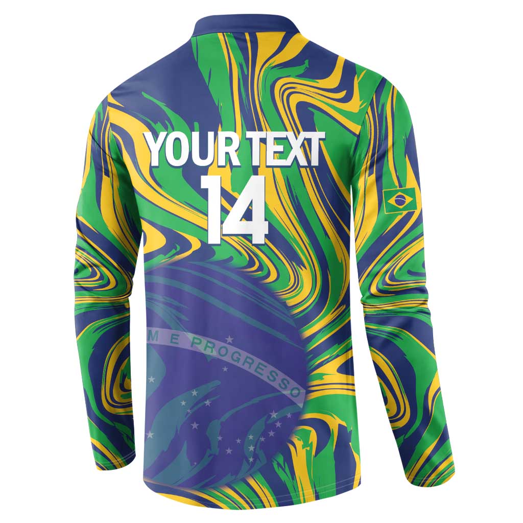Brazil Football Custom Button Sweatshirt 2026 Vamos Brasil Marble Pattern - Wonder Print Shop