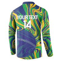 Brazil Football Custom Button Sweatshirt 2026 Vamos Brasil Marble Pattern - Wonder Print Shop