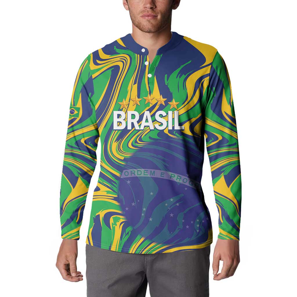 Brazil Football Custom Button Sweatshirt 2026 Vamos Brasil Marble Pattern - Wonder Print Shop