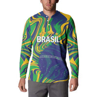 Brazil Football Custom Button Sweatshirt 2026 Vamos Brasil Marble Pattern - Wonder Print Shop
