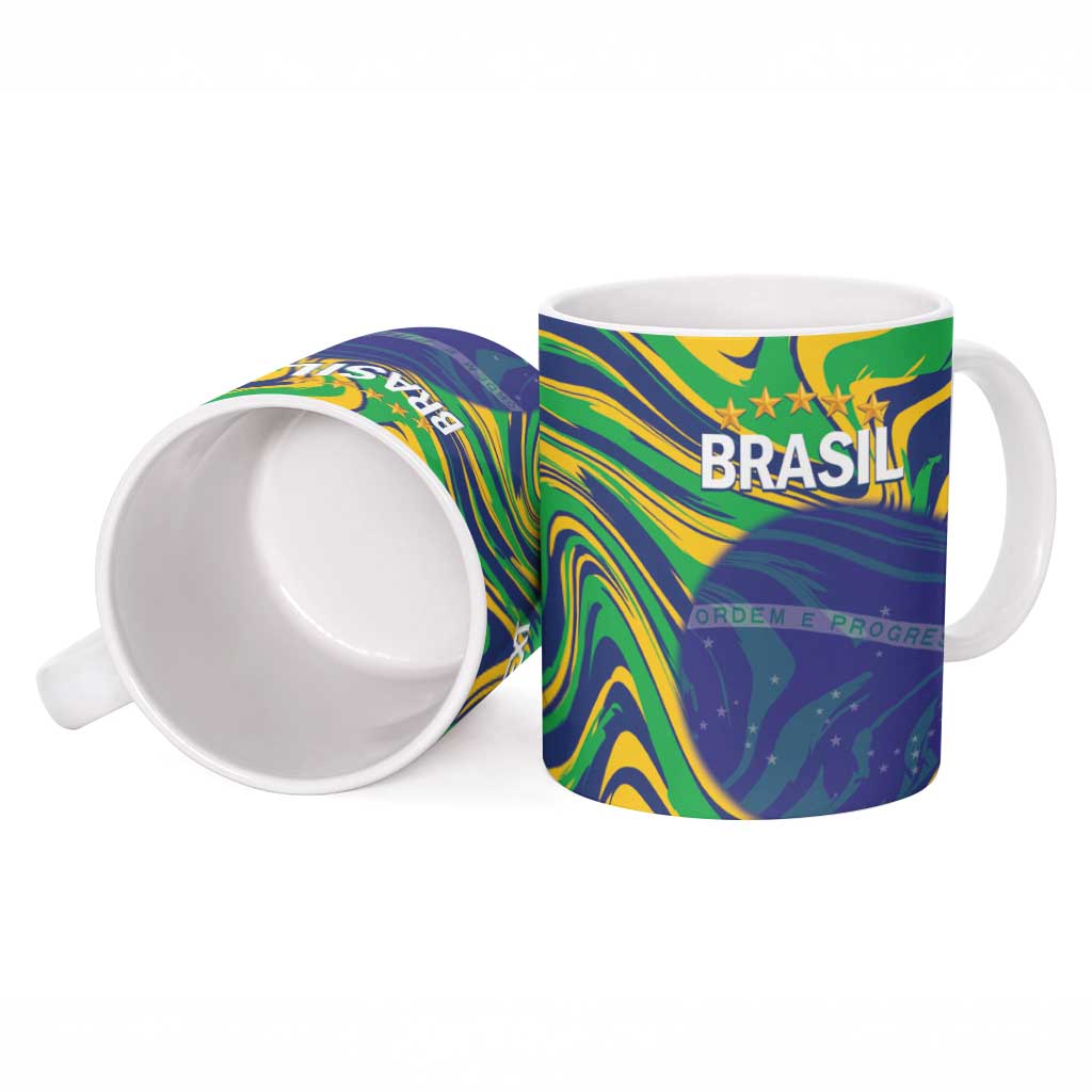 Brazil Football Custom Ceramic Mug 2026 Vamos Brasil Marble Pattern - Wonder Print Shop