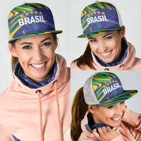 Brazil Football Mesh Trucker Cap 2026 Vamos Brasil Marble Pattern