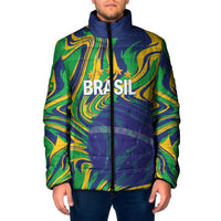 Brazil Football Custom Padded Jacket 2026 Vamos Brasil Marble Pattern - Wonder Print Shop