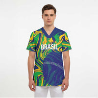 Brazil Football Custom Scrub Top 2026 Vamos Brasil Marble Pattern - Wonder Print Shop