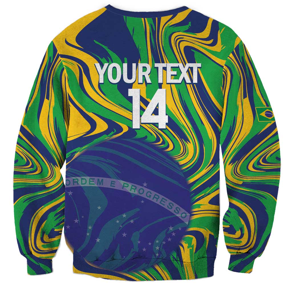 Brazil Football Custom Sweatshirt 2026 Vamos Brasil Marble Pattern - Wonder Print Shop