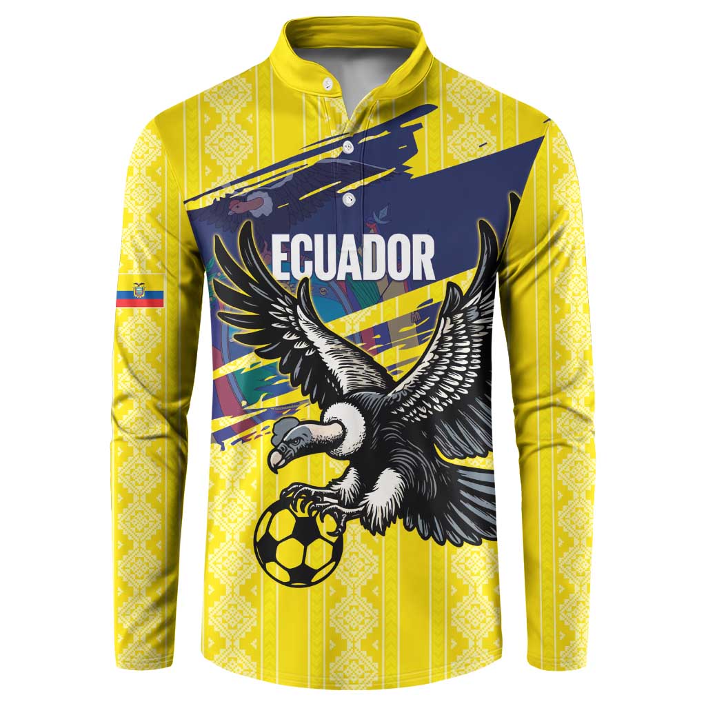 Ecuador Football Custom Button Sweatshirt 2026 Vamos La Tri Yellow South America Pattern - Wonder Print Shop