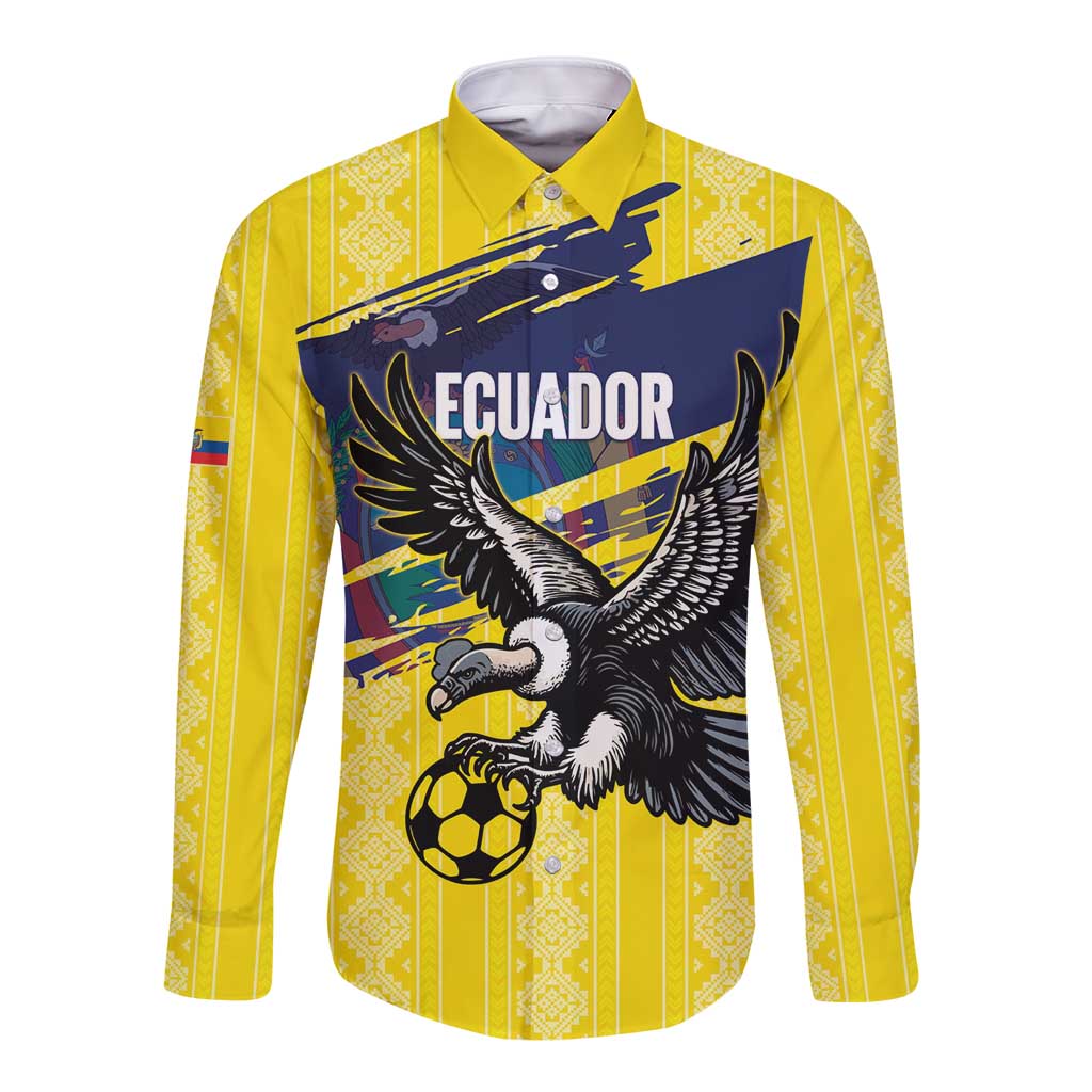 Ecuador Football Custom Long Sleeve Button Shirt 2026 Vamos La Tri Yellow South America Pattern - Wonder Print Shop