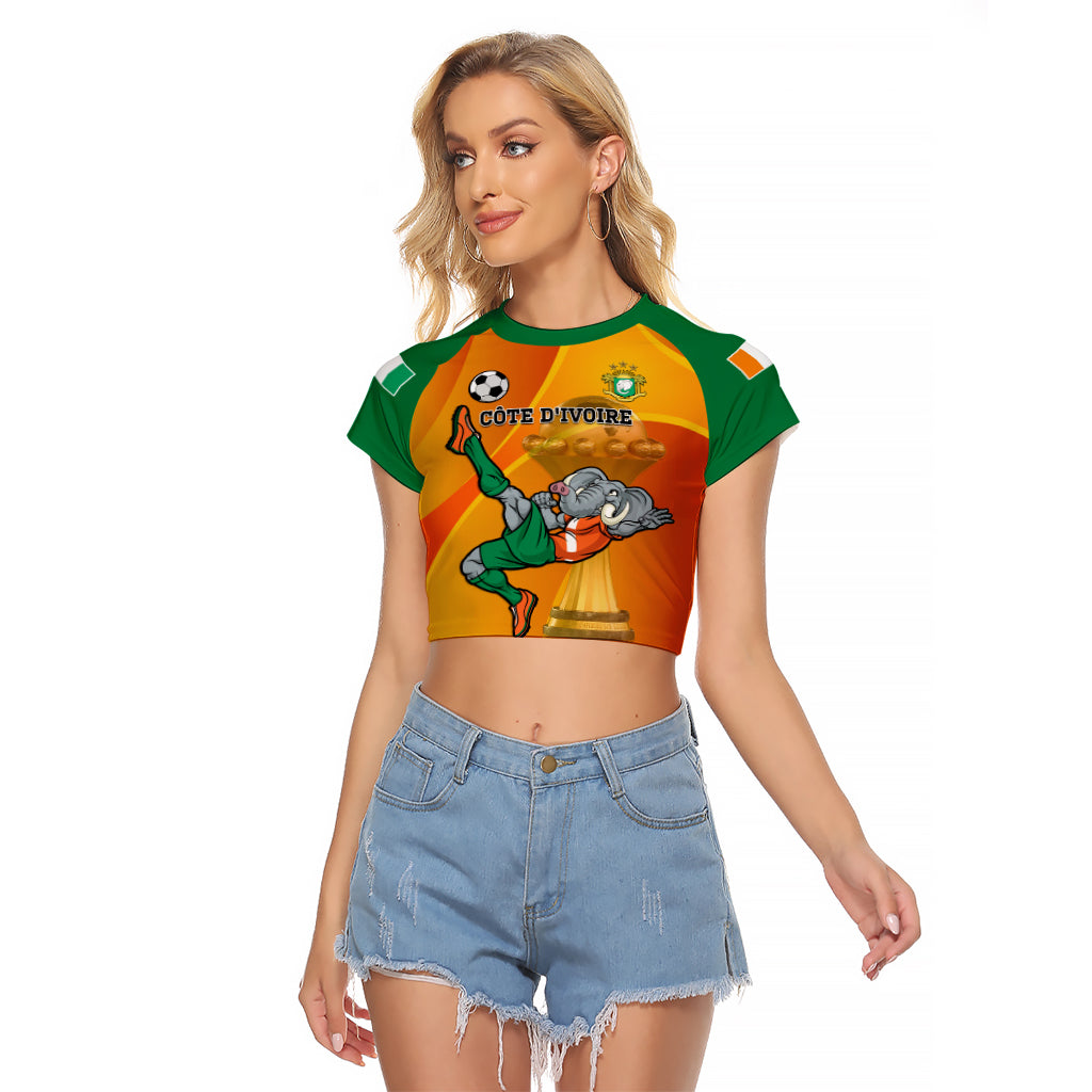 Custom Ivory Coast Football Raglan Cropped T Shirt 2024 Mascot With Champions Trophy - Wonder Print Shop