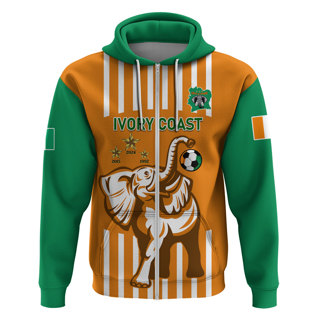 Custom Ivory Coast Football Zip Hoodie Les Elephants 3rd Champions Proud - Wonder Print Shop