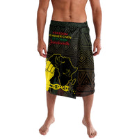 Men's patterned lavalava with African geometric print, yellow map and red text
