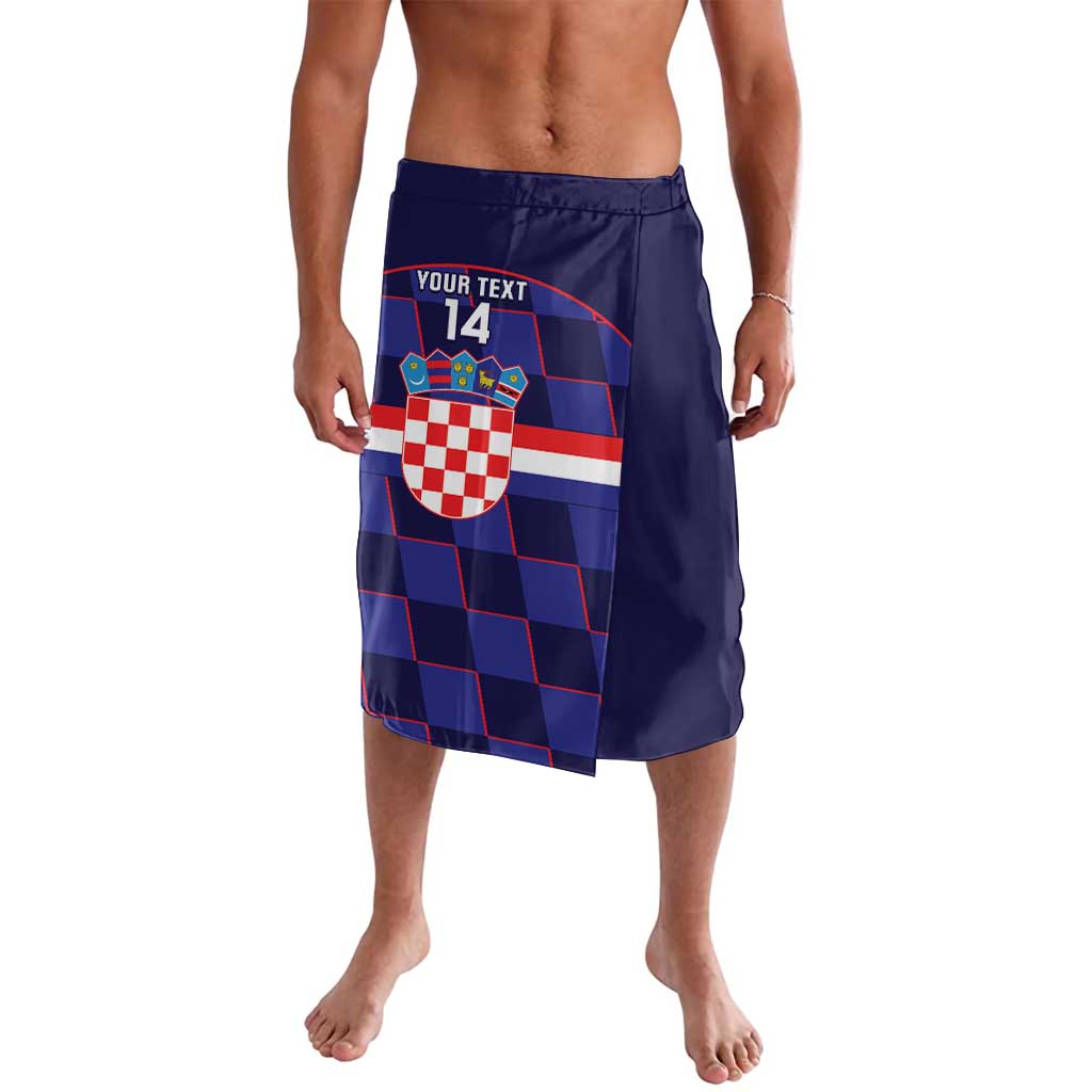 Blue Croatia checkerboard lavalava shorts with crest and custom text 14