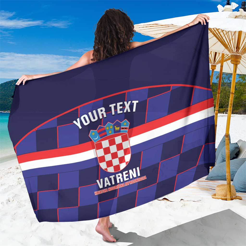 Blue Croatian football-style sarong with red/white stripes, crest and 'VATRENI' text