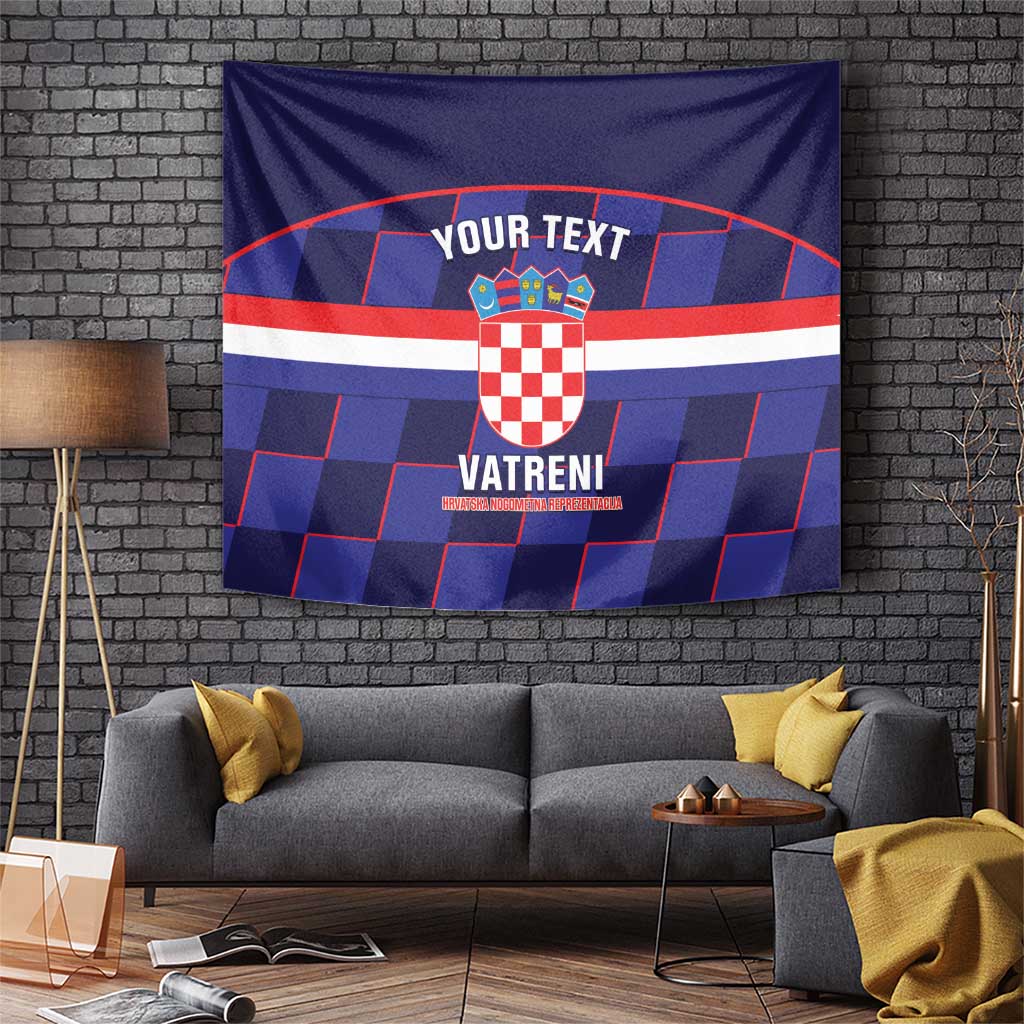 Blue Croatia football tapestry with crest and 'VATRENI' plus 'YOUR TEXT'