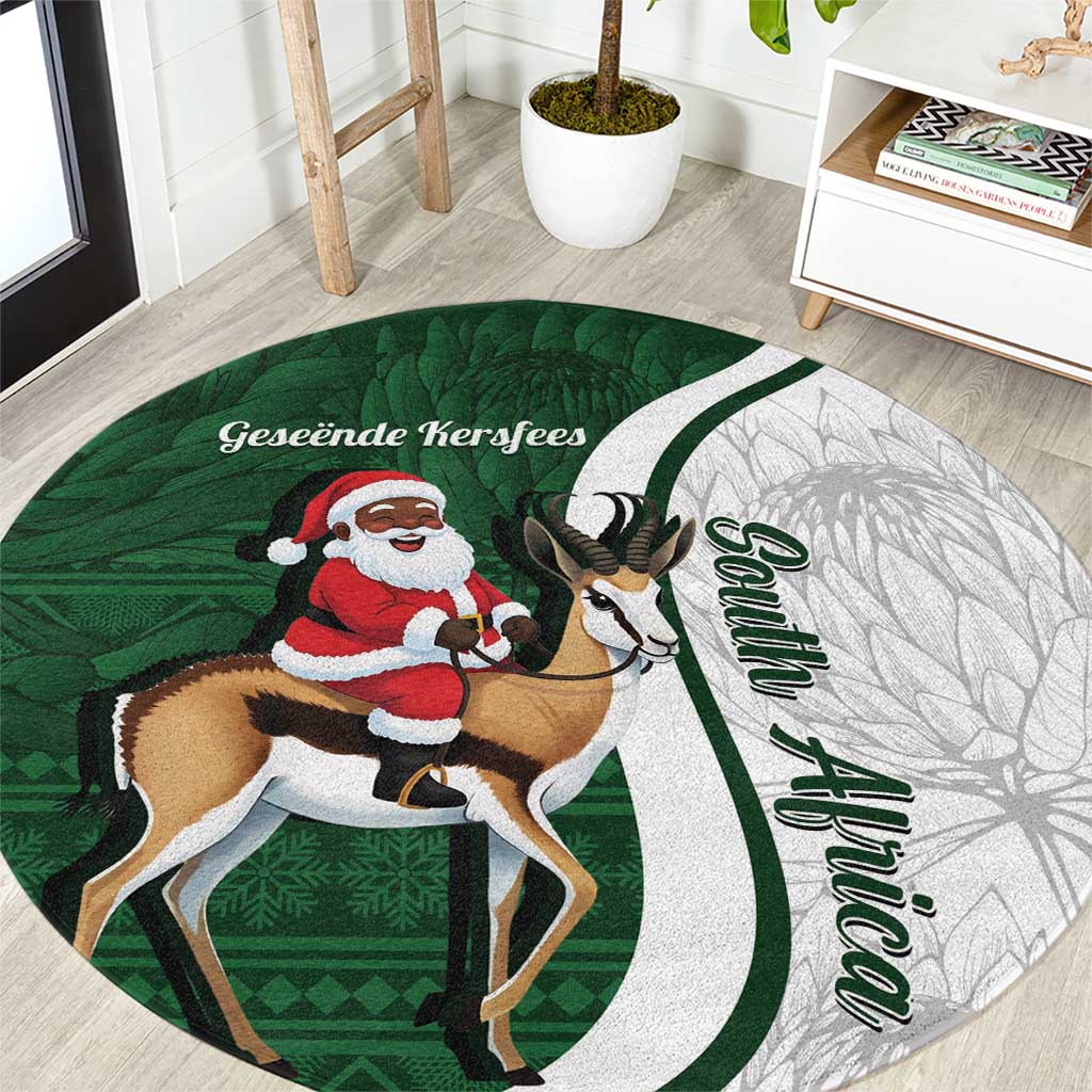 South Africa Christmas In July Round Carpet Geseende Kersfees Springbok Black Santa