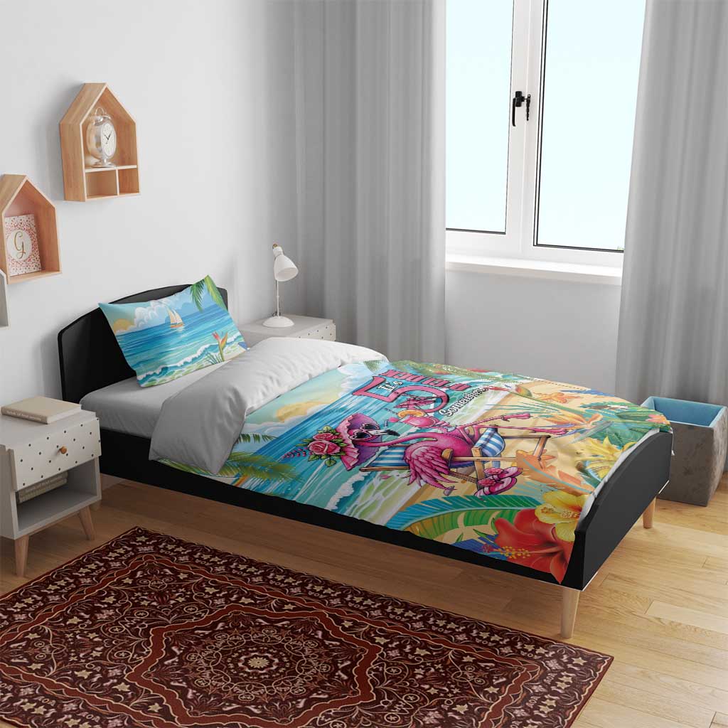 Flamingo Aloha Hawaii Bedding Set It's 5 O’Clock Somewhere Tropical Vibes - Wonder Print Shop