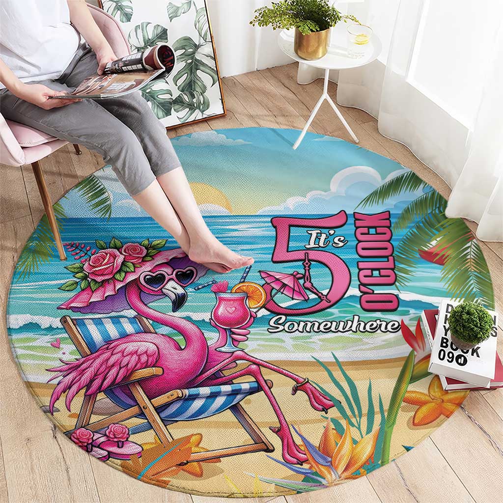 Flamingo Aloha Hawaii Round Carpet It's 5 O’Clock Somewhere Tropical Vibes - Wonder Print Shop
