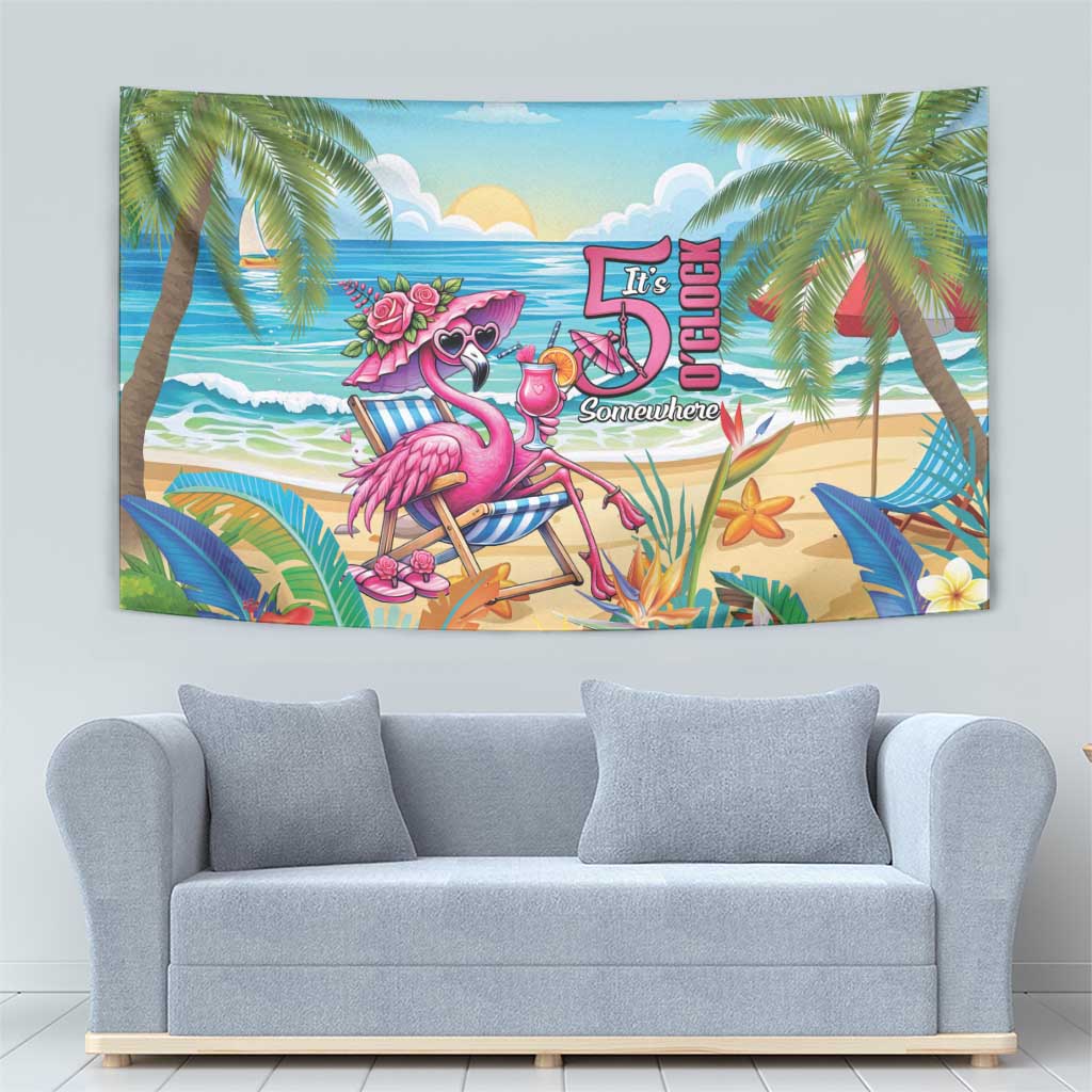 Flamingo Aloha Hawaii Tapestry It's 5 O’Clock Somewhere Tropical Vibes - Wonder Print Shop