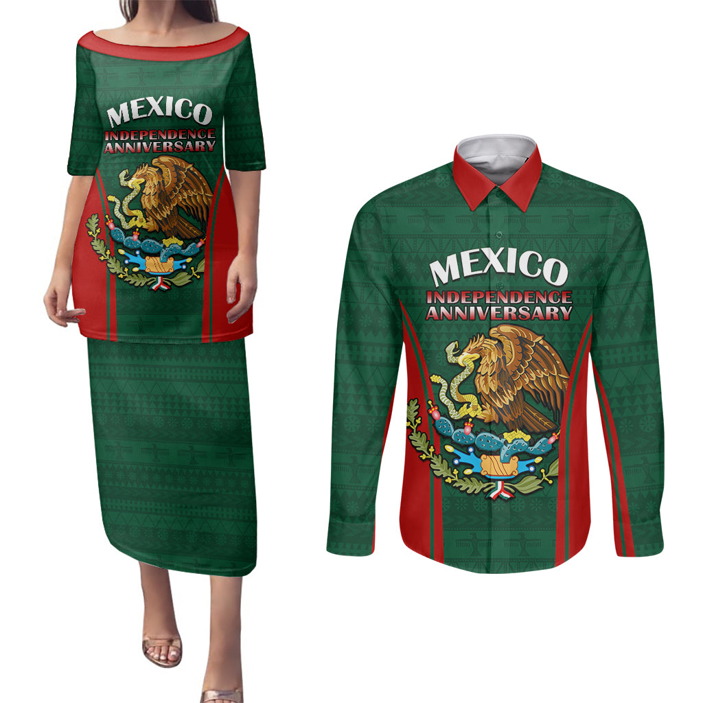 Mexico Independence Day Couples Matching Puletasi Dress and Long Sleeve Button Shirts Happy 213th Anniversary Mexican Proud - Wonder Print Shop