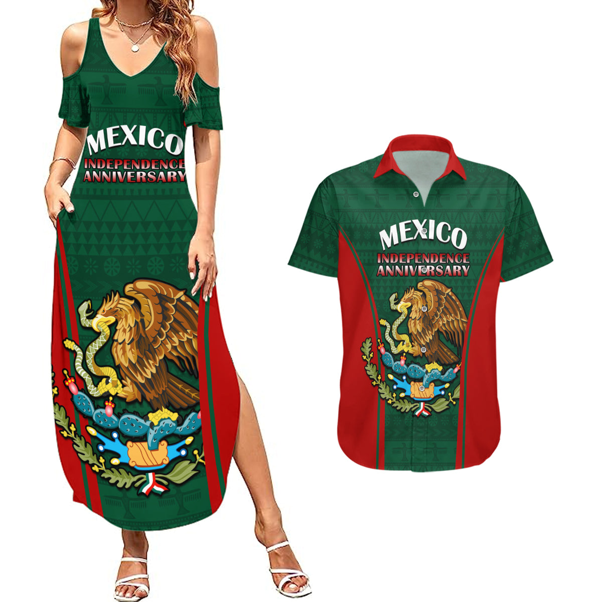 Mexico Independence Day Couples Matching Summer Maxi Dress and Hawaiian Shirt Happy 213th Anniversary Mexican Proud - Wonder Print Shop