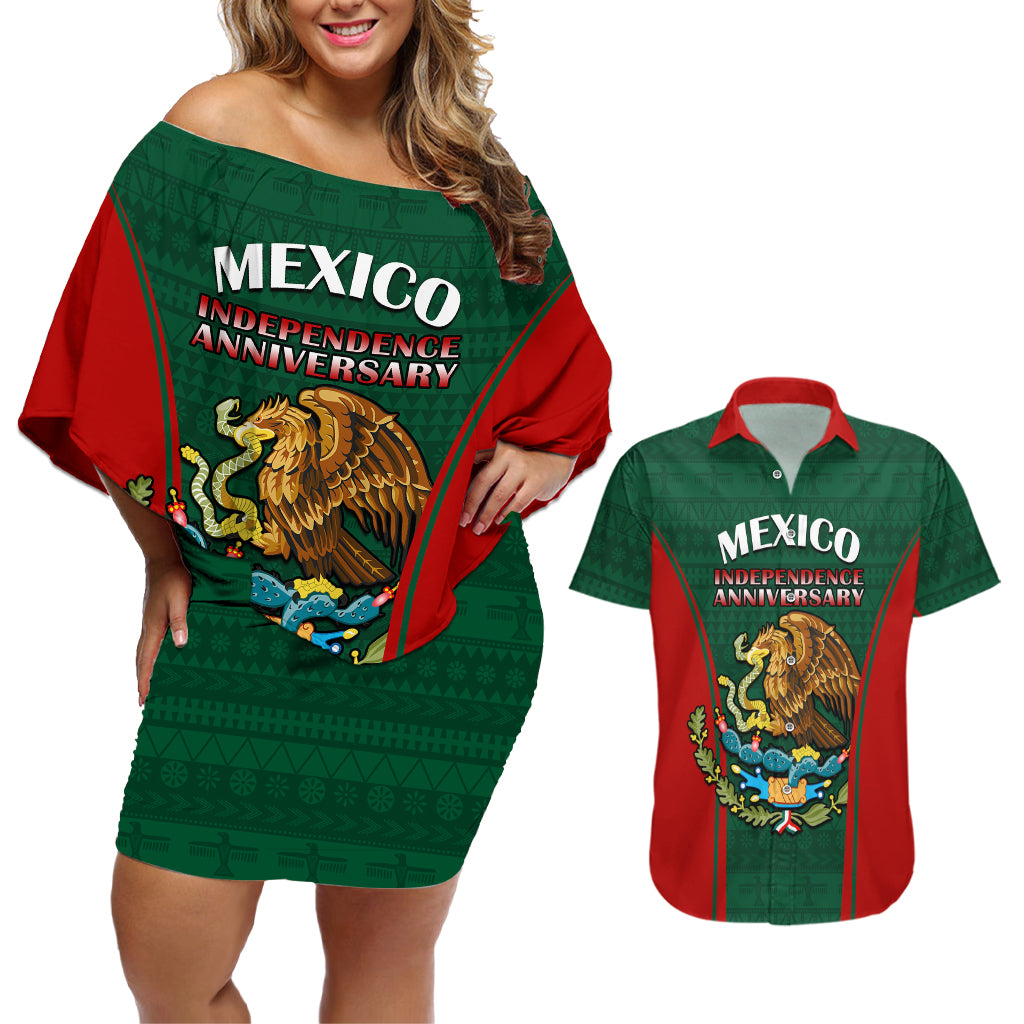 Custom Mexico Independence Day Couples Matching Off Shoulder Short Dress and Hawaiian Shirt Happy 213th Anniversary Mexican Proud - Wonder Print Shop