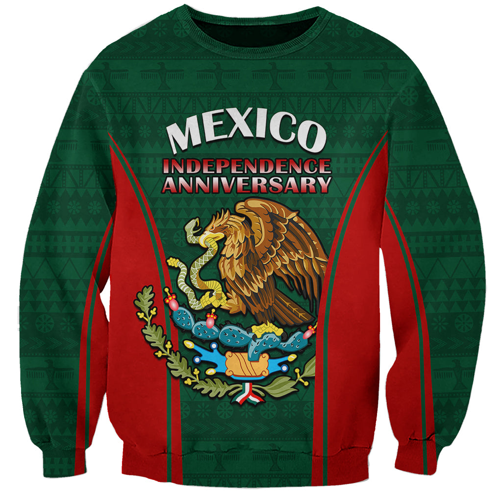 Green Mexico independence sweatshirt with bold front graphic and red vertical stripe design