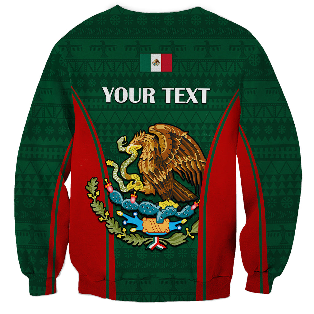 Green sweatshirt back with Mexico flag patch and large eagle crest with red stripes