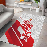 Red and white England rug with 'ENGLAND' and 'RED ROSES' text