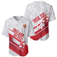 Red/white rugby jersey set: front England roses, back 'YOUR TEXT' 14