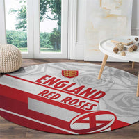 England round rug with bold England and Red Roses lettering, crest, and red-white stripe