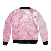 Scotland Rugby Custom Sleeve Zip Bomber Jacket Go Scottish Thistle Pink Version - Wonder Print Shop