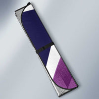 Folded purple-and-white car sun shade with nature graphic panels