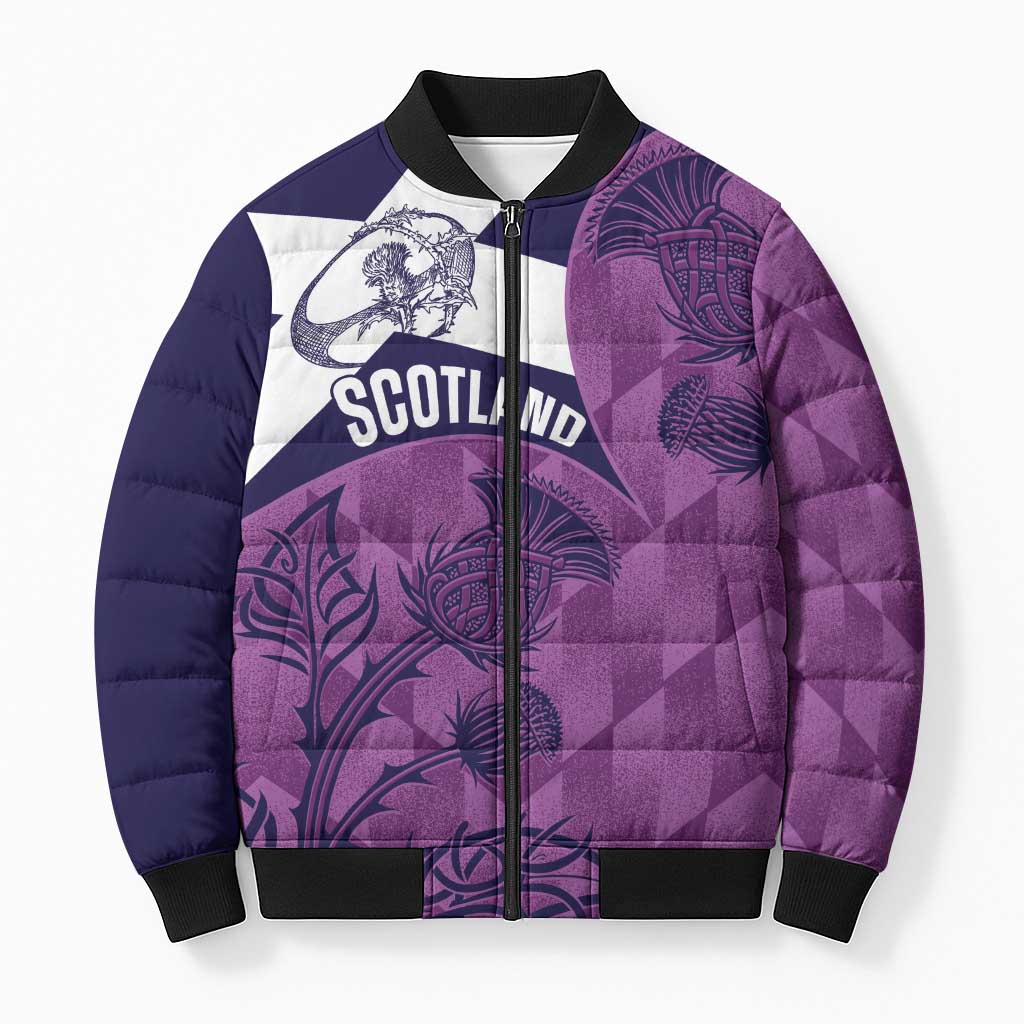 Scotland Rugby Custom Bomber Puffer Jacket Go Scottish Thistle Purple Version - Wonder Print Shop