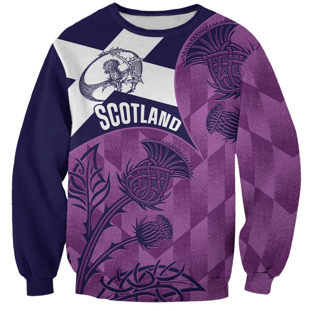 Scotland Rugby Custom Sweatshirt Go Scottish Thistle Purple Version - Wonder Print Shop