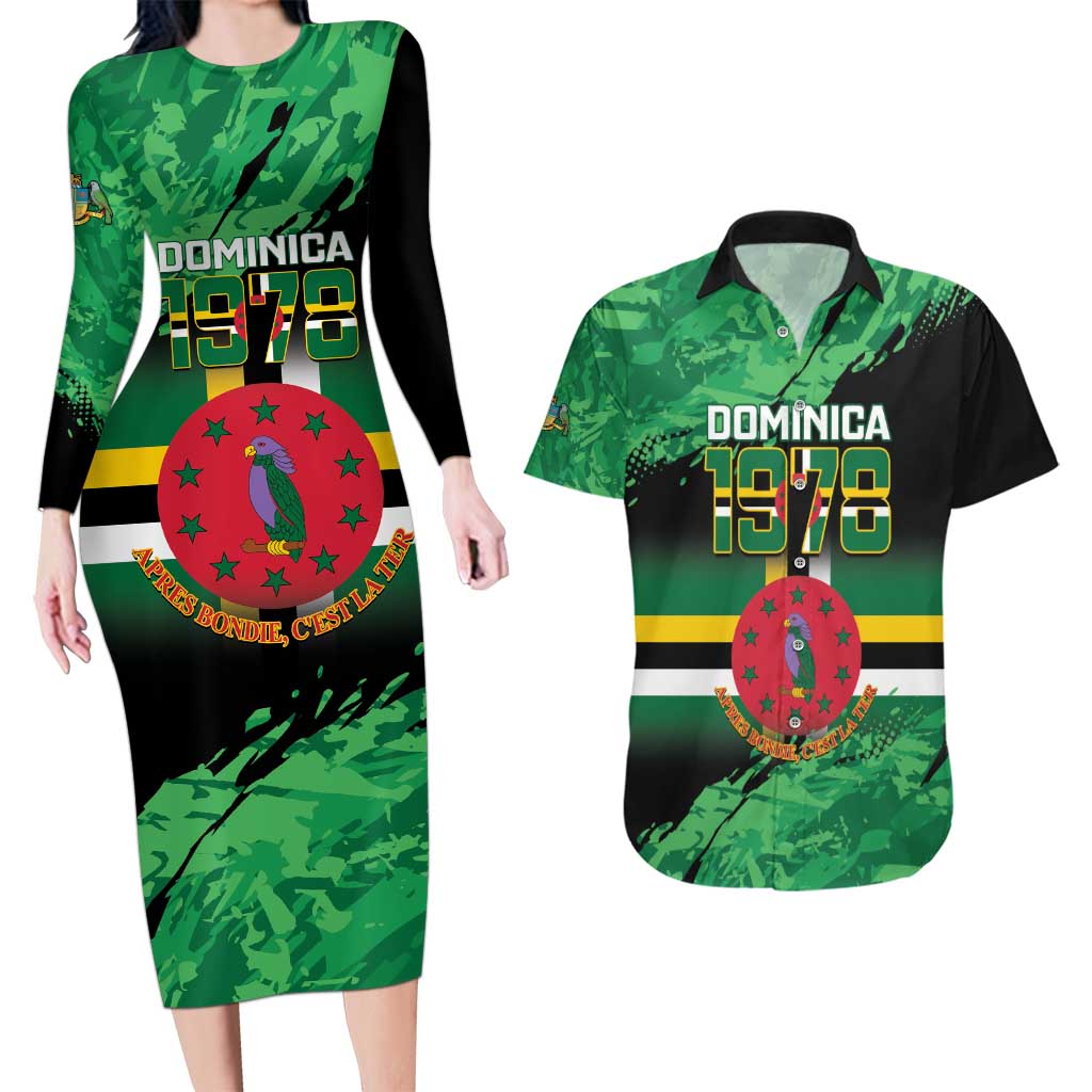 Persionalized Dominica 1978 Couples Matching Long Sleeve Bodycon Dress and Hawaiian Shirt Dominik Independence Anniversary Grunge Style - Wonder Print Shop