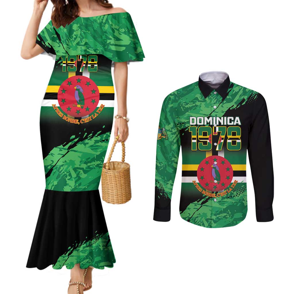 Persionalized Dominica 1978 Couples Matching Mermaid Dress and Long Sleeve Button Shirt Dominik Independence Anniversary Grunge Style