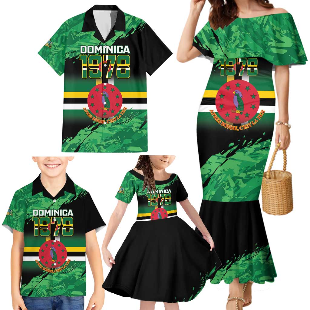 Persionalized Dominica 1978 Family Matching Mermaid Dress and Hawaiian Shirt Dominik Independence Anniversary Grunge Style - Wonder Print Shop