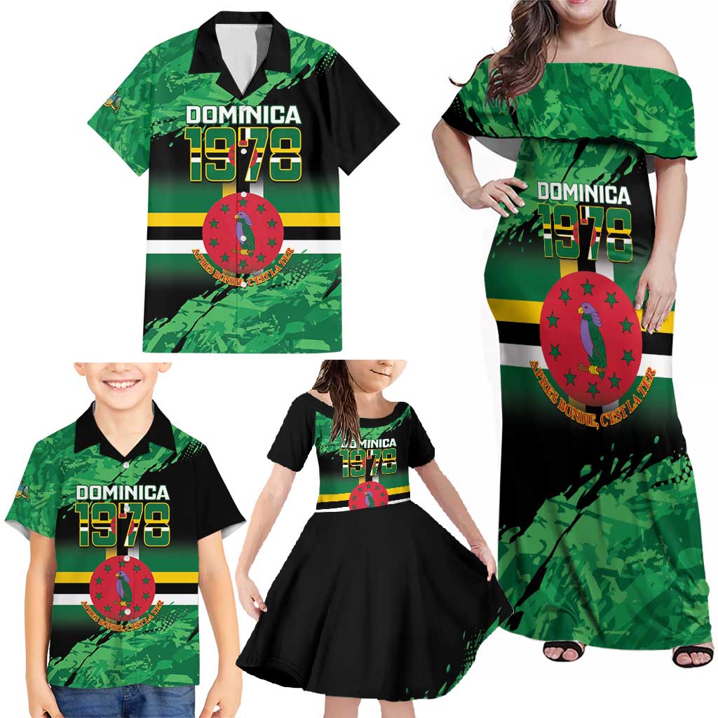 Persionalized Dominica 1978 Family Matching Off Shoulder Maxi Dress and Hawaiian Shirt Dominik Independence Anniversary Grunge Style - Wonder Print Shop