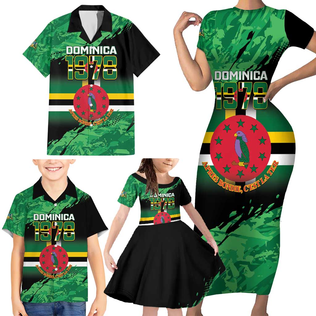 Persionalized Dominica 1978 Family Matching Short Sleeve Bodycon Dress and Hawaiian Shirt Dominik Independence Anniversary Grunge Style - Wonder Print Shop