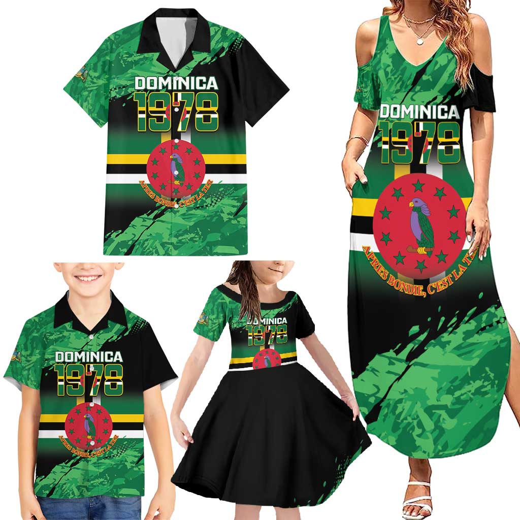 Persionalized Dominica 1978 Family Matching Summer Maxi Dress and Hawaiian Shirt Dominik Independence Anniversary Grunge Style - Wonder Print Shop