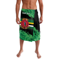 Green black lavalava skirt with elastic waistband and bold front graphic, with your text