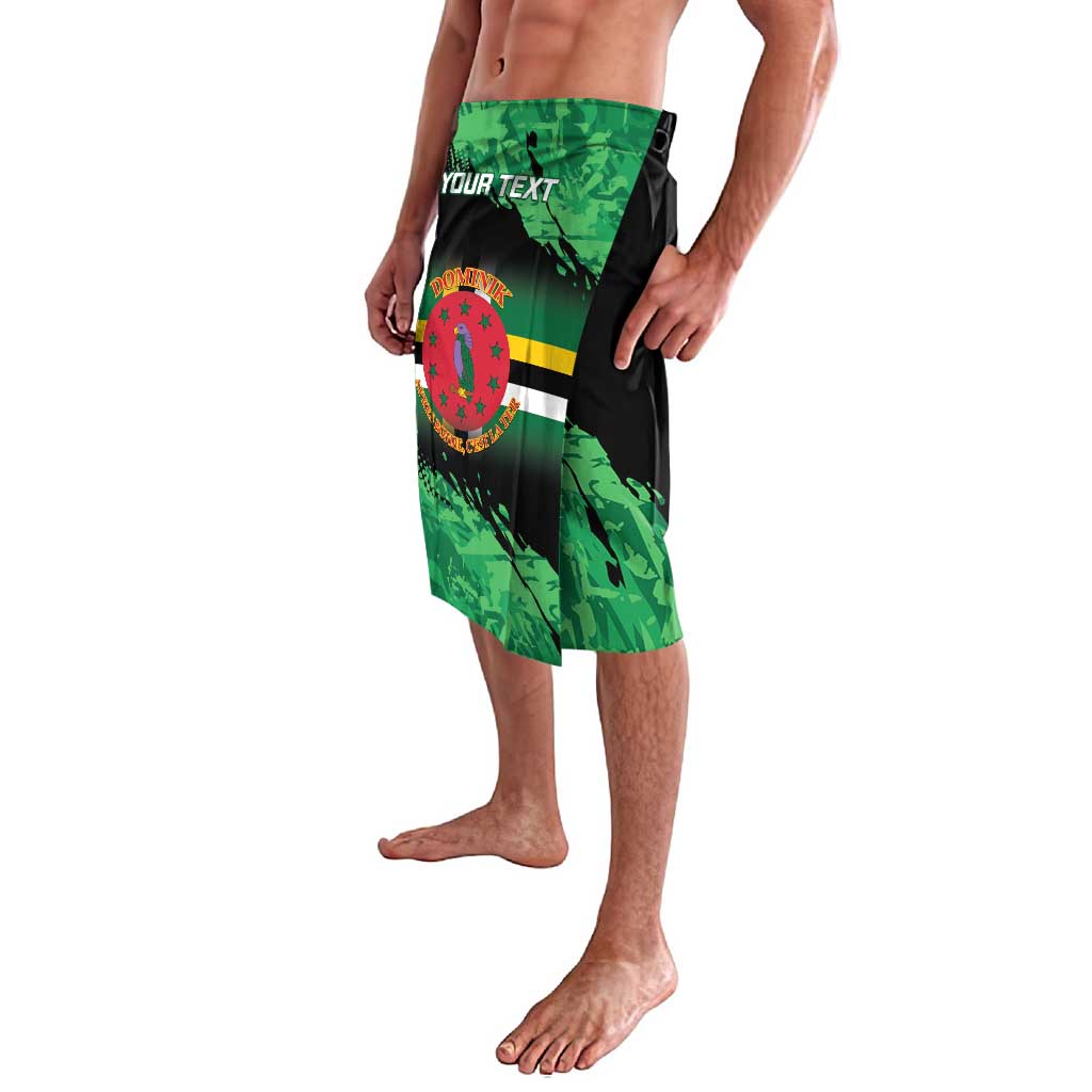 Green black lavalava skirt with elastic waistband and front crest graphic with your text