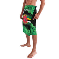 Green black lavalava skirt with elastic waistband and front crest graphic with your text