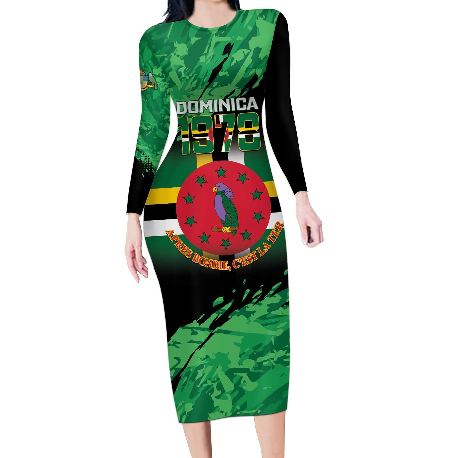 Persionalized Dominica 1978 Long Sleeve Bodycon Dress Dominik Independence Anniversary Grunge Style - Wonder Print Shop